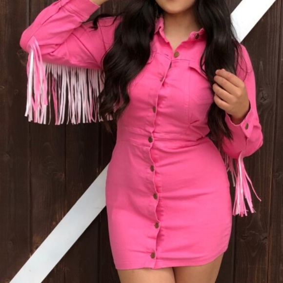 Cloud Ten Pink Denim Fringe Dress - Picture 2 of 11